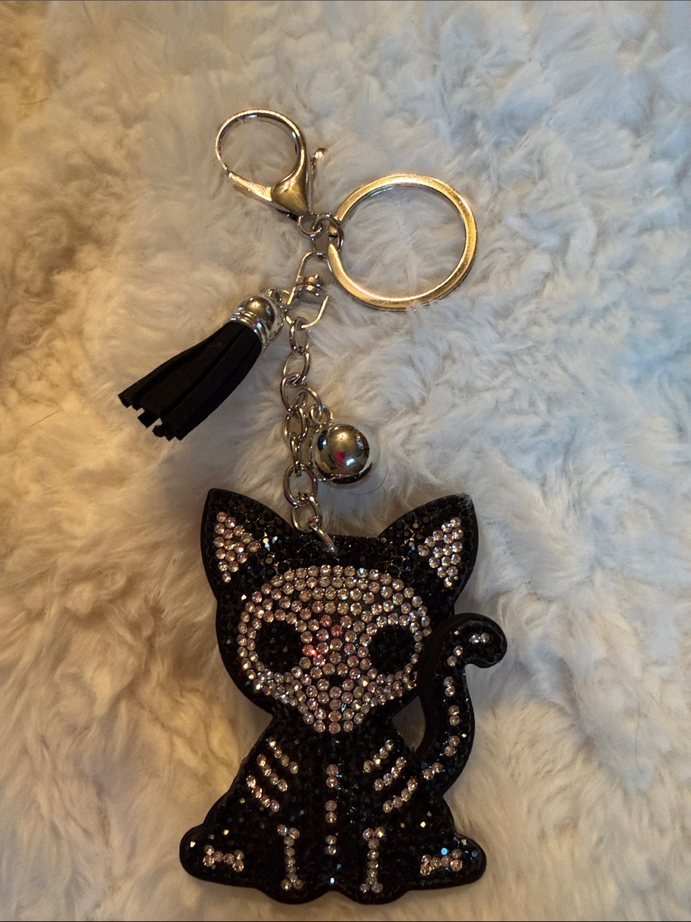 Rhinestone Skeleton Kitty Cat Halloween Keychain Bag Charm